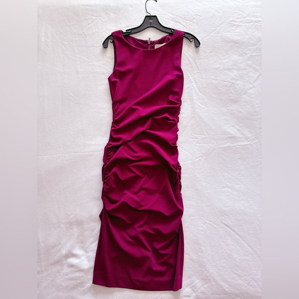Nicole Miller Fuchsia Ruched Midi Dress